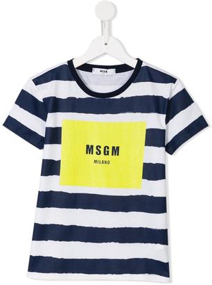 MSGM Kids - logo print striped T-shirt - kids - Cotton - 12 yrs