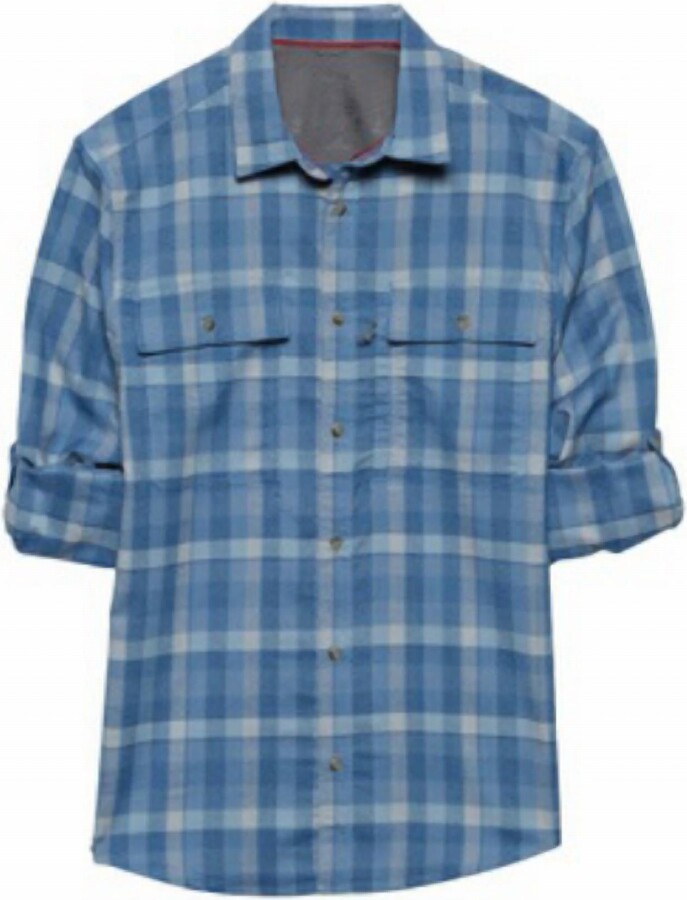 Flags & Anthem Bethera Long Sleeve Stretch Flannel In Blue/light Blue