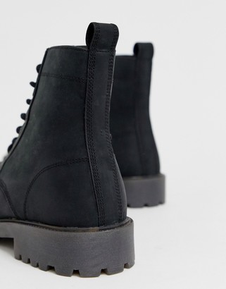 ASOS DESIGN DESIGN Wide Fit lace up boots in black leather with chunky sole