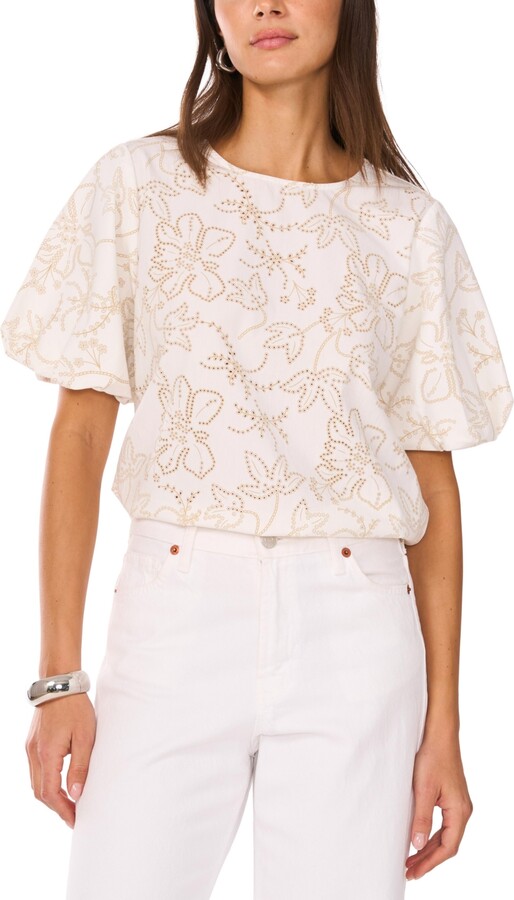 Vince Camuto Women's Embroidered Puff-Sleeve Top