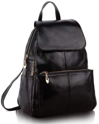Greeniris Ladies Genuine Leather Casual Backpack School Backpack for Women Shoulder Bag Women's Backpack Fashion Black
