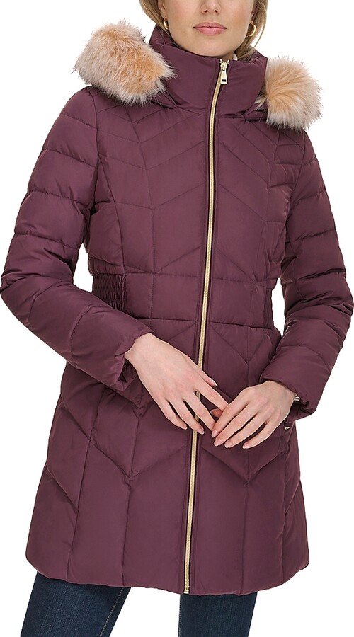 Cole Haan Hooded Faux Fur Trim Puffer Coat