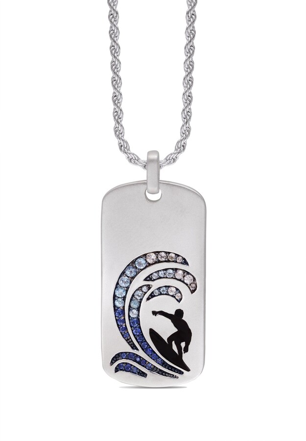 LuvMyJewelry Surfer Paradise Sapphire & Topaz Silver Tag Necklace