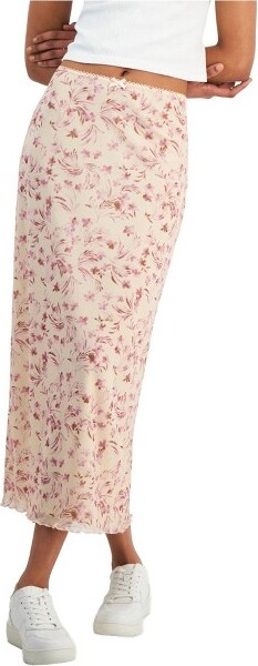Hippie Rose HippieRoseWomensLaceTrimmedFloralMidiSkirt,beige,X-Large