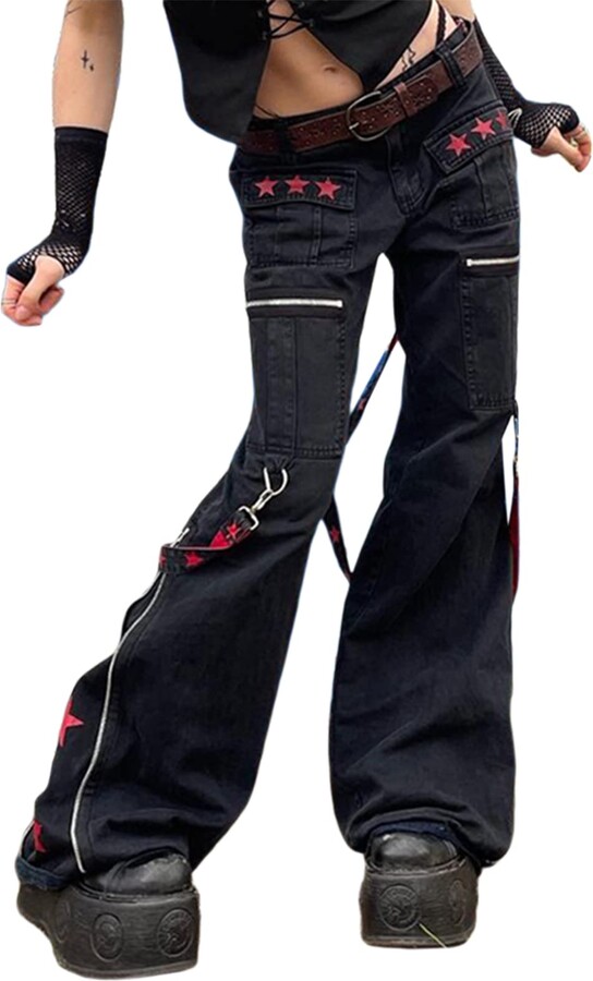 XIXIMAON Women's Y2K High Waist Flare Pants Gothic Cargo Loose