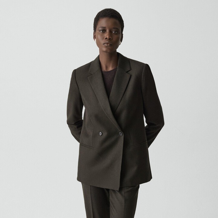 Theory Relaxed Double-Breasted Blazer in Sleek Flannel