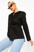 Thumbnail for your product : boohoo Knot Front Cotton Blouse
