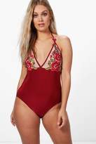 Thumbnail for your product : boohoo Plus Hannah Embroidered Plunge Bodysuit