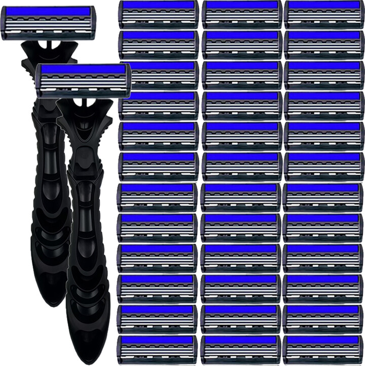 NONE 3-Layers Manual Safety Razor, 1 Handle + 3/6/12/16/24/30 Blade Refills, Washable Stainless Steel Streamline Blade, for Men Gift