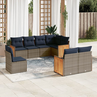 VidaXL 9 Piece Patio Sofa Set With Cushions Black Poly Rattan
