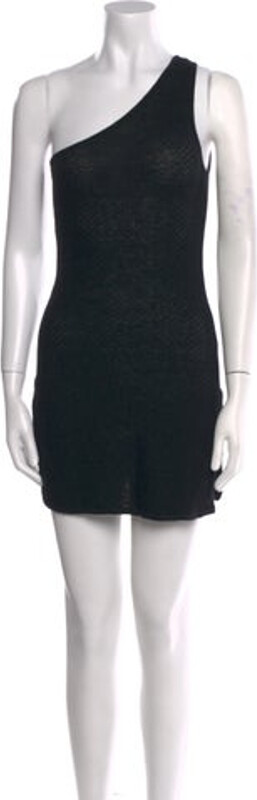 Ralph Lauren Collection Linen Sheath Dress Black Sleeveless with One-Shoulder Concealed Zip Closure at Back Designer