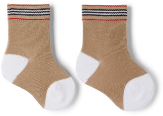 Burberry Baby Two-Pack Beige & White Icon Stripe Socks