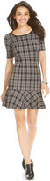 Thumbnail for your product : NY Collection Petite Plaid Flared-Hem Pleather-Trim Dress