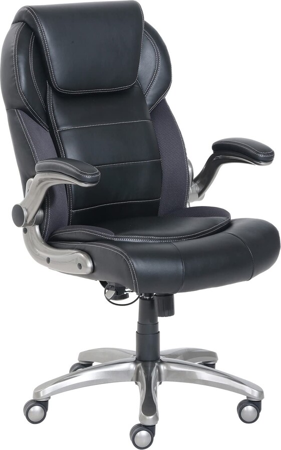 Ergonomic HighBack Bonded Leather Executive Chair with FlipUp Arms and Lumbar