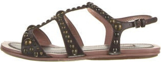 Alaia Leather Studded Accents Slingback Sandals - www.odista.com