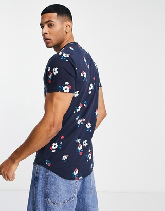 zuurgraad Productief voeden Hollister t-shirt with floral print in navy - ShopStyle