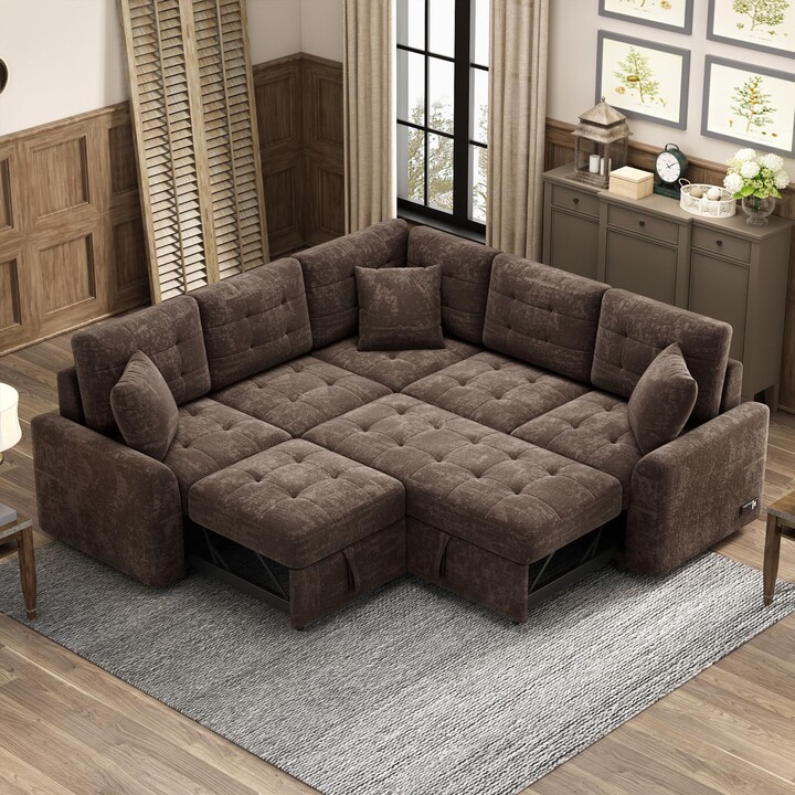YUNLife Convertible Modular Sectional Sofa LShaped Couch Pull Out
