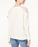 Thumbnail for your product : Self Esteem Juniors' Ruffled Lace-Trim Cold-Shoulder Sweatshirt
