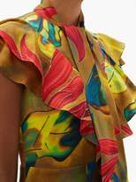 Thumbnail for your product : Peter Pilotto Tropical-print Silk-blend Cloque Midi Dress - Womens - Green Multi