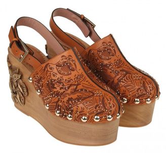 RED Valentino Embellished Leather & Wood Clogs