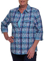 Thumbnail for your product : Allison Daley Petite Texterd Floral Plaid-Print Roll-Tab Blouse