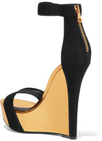 Thumbnail for your product : Balmain Suede And Mirrored-leather Wedge Sandals - Black