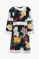 Thumbnail for your product : Dolce & Gabbana Embellished lace-trimmed floral-print crepe de chine mini dress