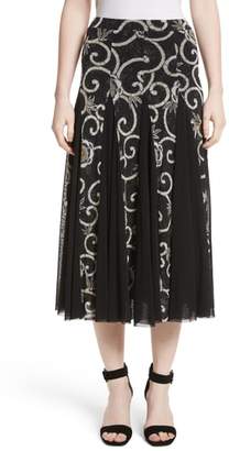 Fuzzi Pleated Print Tulle Midi Skirt