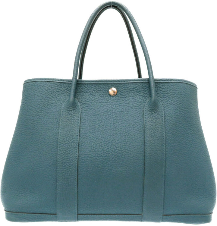 Hermes Blue Leather Garden Party 36 Tote Bag