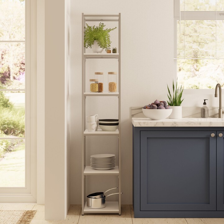 Dunelm Modular Silver & White 6 Shelf Tall Shelving Unit MultiColoured