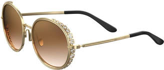 Elie Saab Round Crystal-Trim Sunglasses