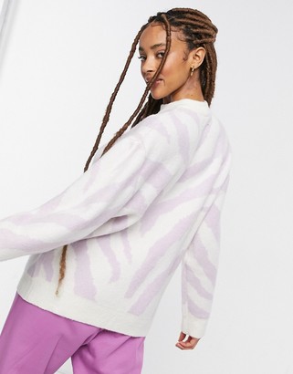 Bershka zebra print jumper in lilac