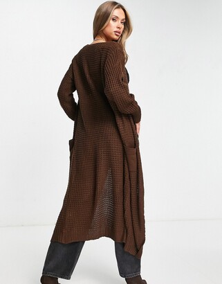 Parisian long cardigan with pockets in chocolate brown