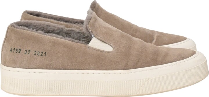 Common Projects 35mm Slip On Sneakers with Shearling in Brown Suede