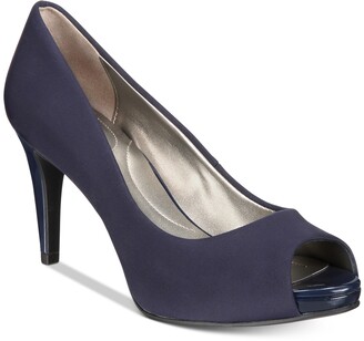 open toe navy blue heels