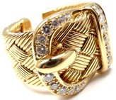 Thumbnail for your product : Hermes 18K Yellow Gold and .55ct Diamond Large Woven Buckle Band Ring Size 7