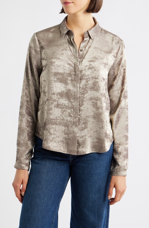 Cloth & Stone Hidden Placket Velvet Button-Up Blouse