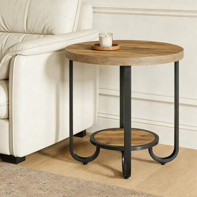 17 Stories 2-Tier Round Side Table Nightstand with Curved Metal Legs