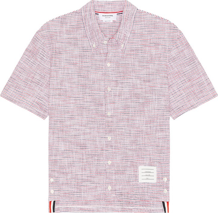 Thom Browne Short Sleeve Button Down Shirt in Red