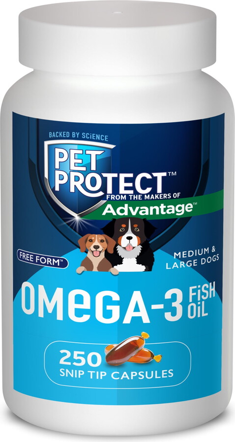 Pet Protect M/L Dog Omega-3 Supplement, Free Form Blend, 250 Snip-Tip Capsules