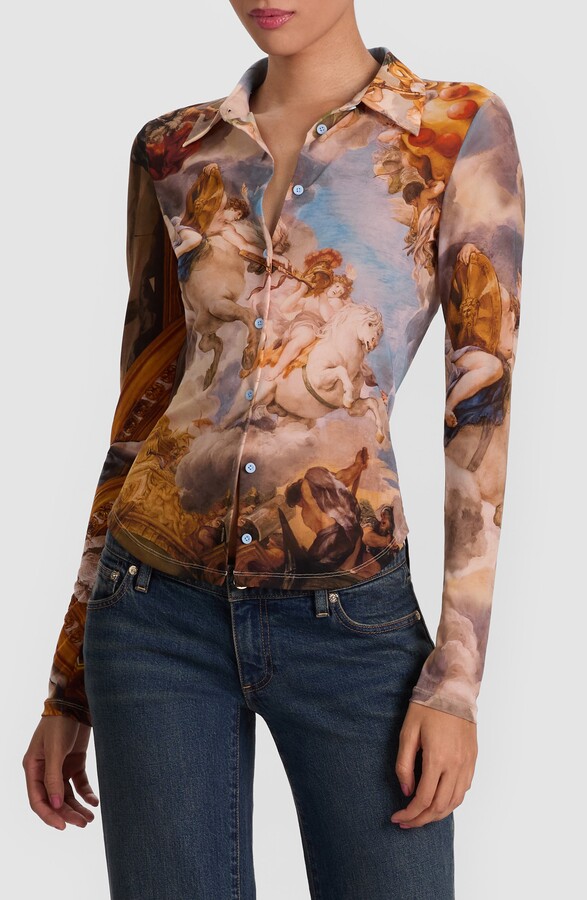 Alice + Olivia Jade Mesh Button-Up Shirt