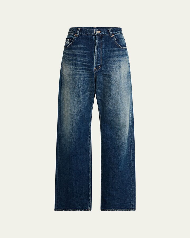 Men's Wide-Leg Faded Jeans
