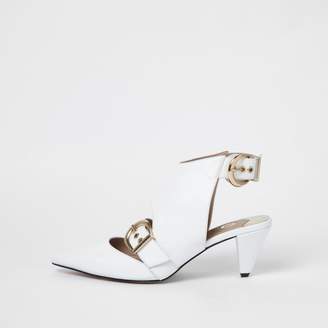 River Island Womens White pointed toe buckle cone heel mules