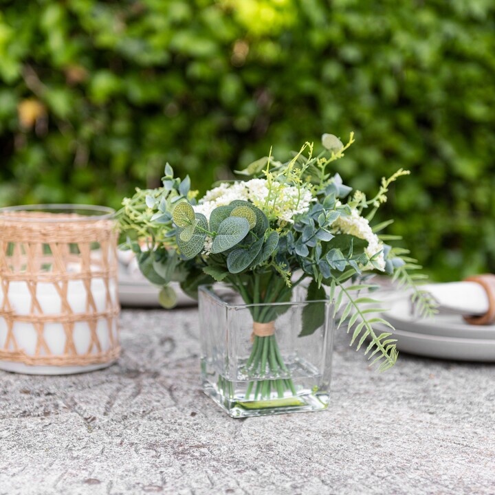 Dunelm Foliage Arrangement in Glass Cube Green/White ShopStyle Vases