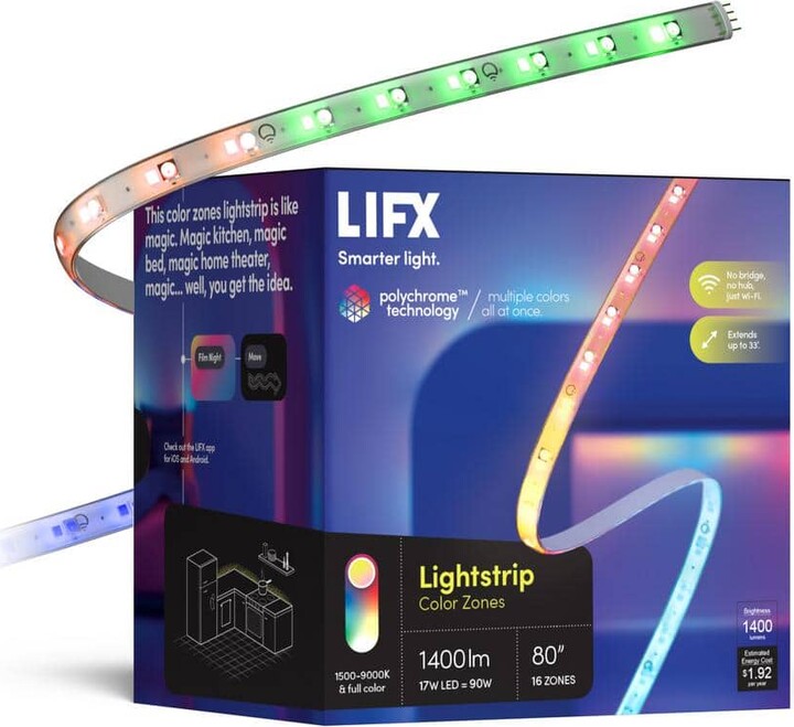 LIFX 80 in. Smart Multi-Color RGB+W Wi-Fi Plug-In LED Strip Light Kit, Works with Alexa/Hey Google/HomeKit/Siri