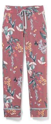 Mulberry Cool Nights Satin Trim Ankle Pajama Pants Curio Floral