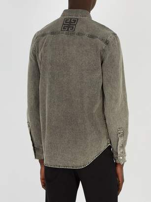 Givenchy Point Collar Washed Denim Shirt - Mens - Grey