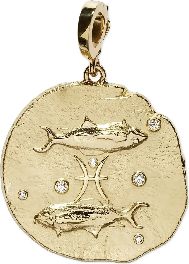 Azlee 18K yellow gold Diamond Pisces coin necklace