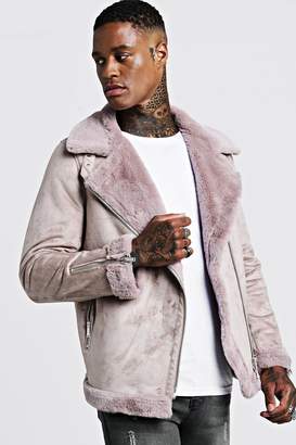 boohoo Mens Pink Faux Fur Lined Suede Aviator, Pink