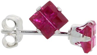 Sabrina Silver Sterling Silver Cubic Zirconia Invisible Cut Square Ruby Earrings Studs Color 3/4 carat/pair